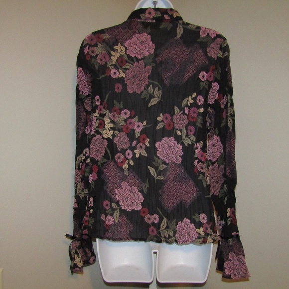 Apostrophe Top Black Purple Shirt Flower Sz Med - Picture 2 of 6